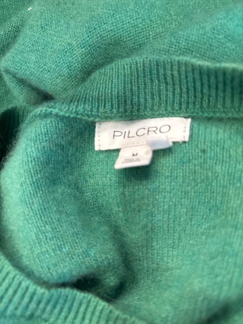 Pilcro Anthropologie Alani Cropped Cashmere Crew Green Pink Milan Sweater Med - Picture 5 of 6